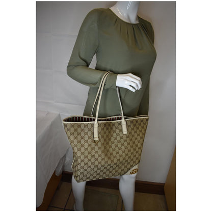 GUCCI Large Britt GG Canvas Tote Bag Beige 169945