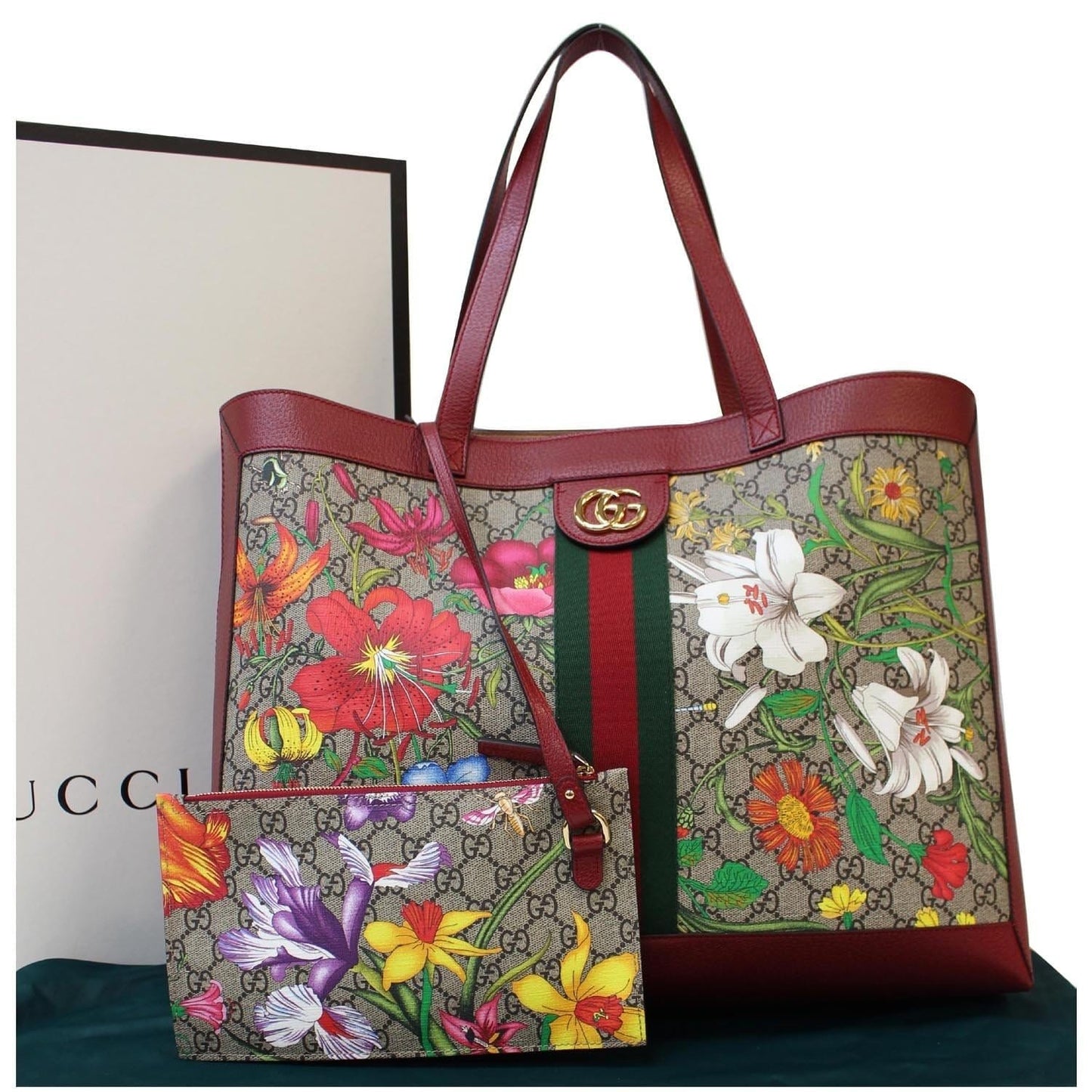 GUCCI Ophidia GG Flora Medium Tote Bag Red 547947