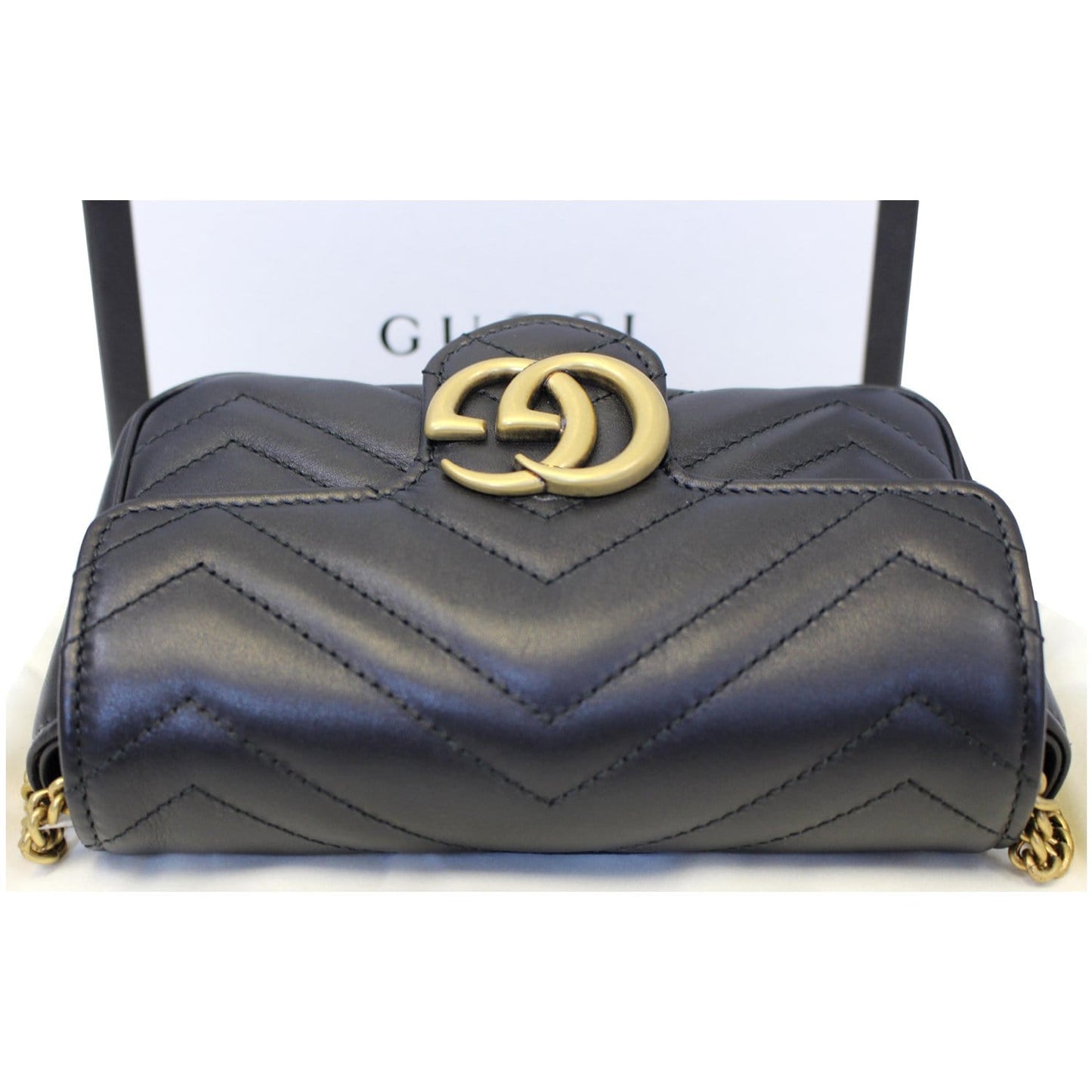 GUCCI GG Marmont Matelasse Leather Super Mini Crossbody Bag Black