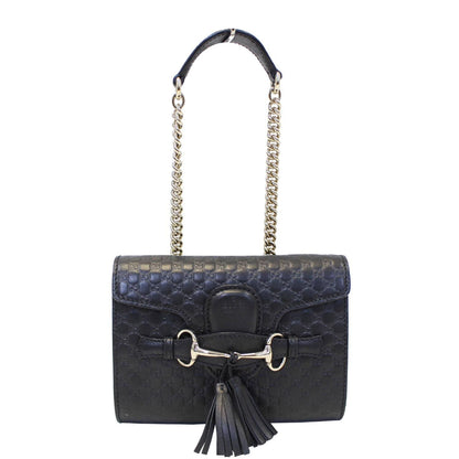 GUCCI Emily Mini Micro GG Guccissima Leather Shoulder Bag Black