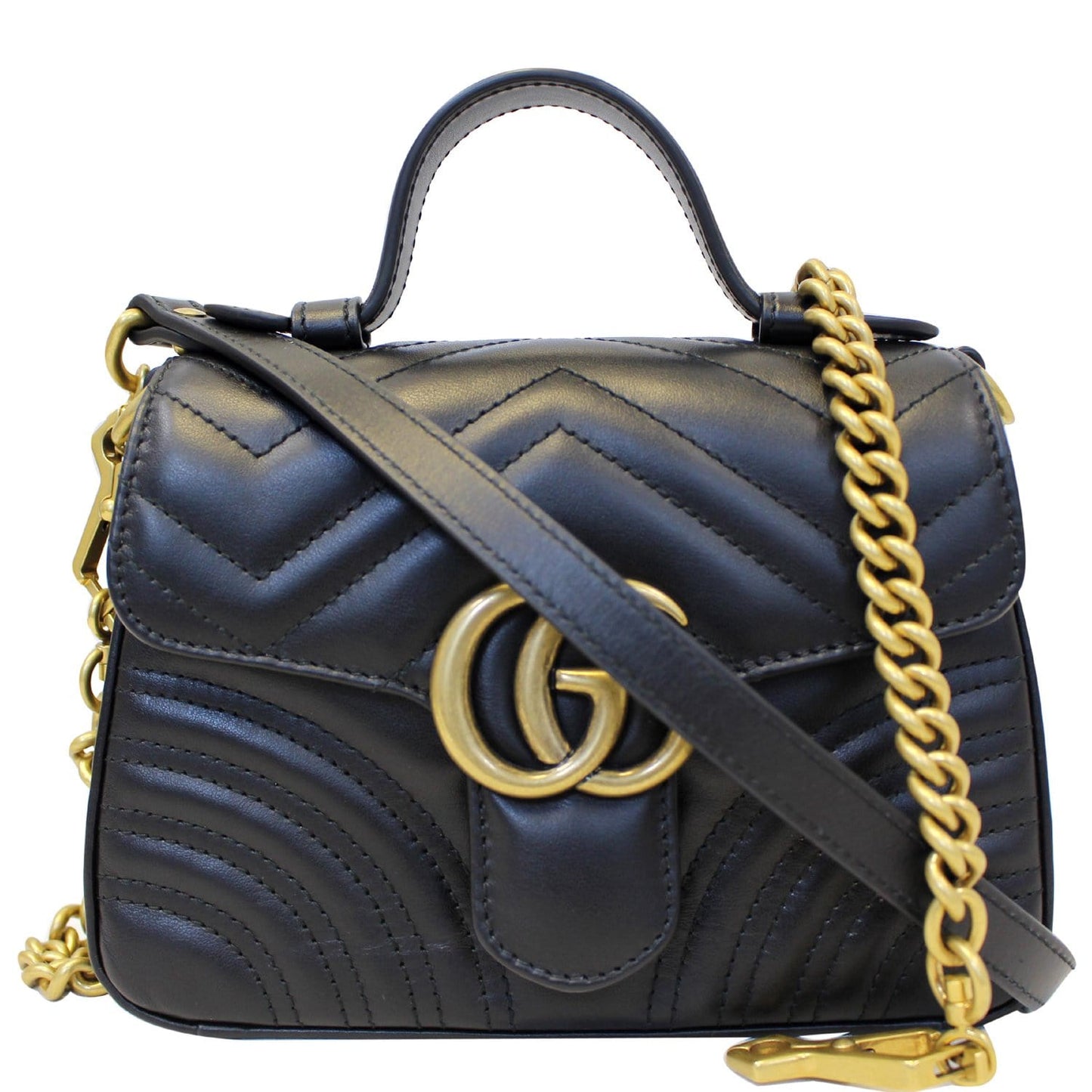 GUCCI GG Marmont Mini Leather Top Handle Shoulder Bag Black 547260