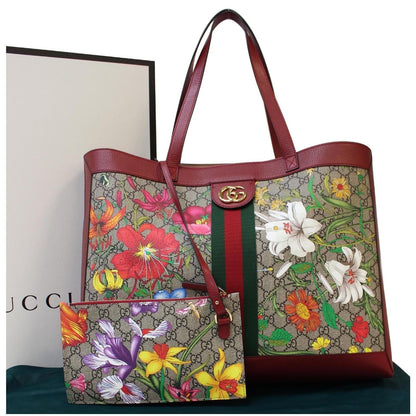 GUCCI Ophidia GG Flora Medium Tote Bag Red 547947