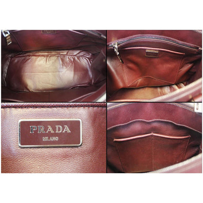 PRADA Lux Large Saffiano Leather Tote Shoulder Bag Burgundy