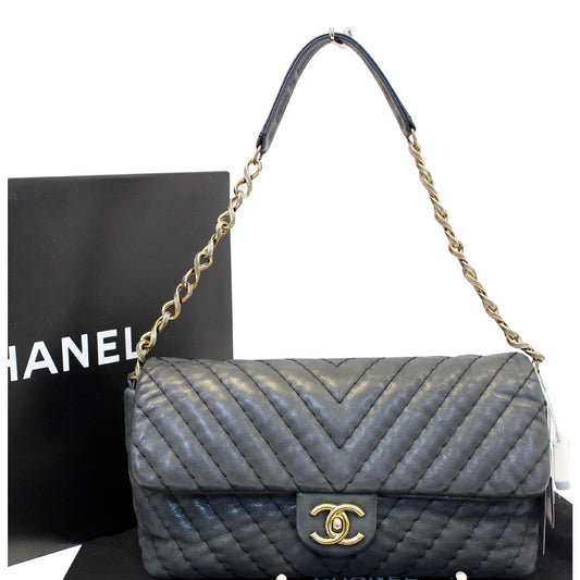 CHANEL Iridescent Calfskin Surpique Chevron Large Classic Flap Bag - Sale