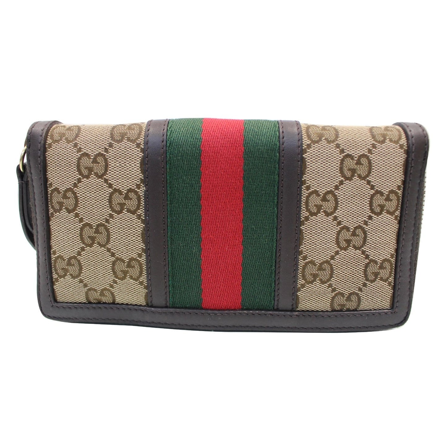 GUCCI Vintage Web GG Canvas Zip Around Wallet Beige