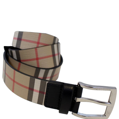 BURBERRY Vintage Check E-Canvas Leather Belt Beige Size 38
