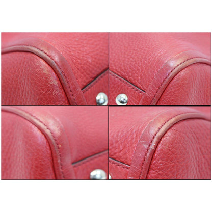 GUCCI Soho Top Handle Pebbled Leather Tote Bag Red