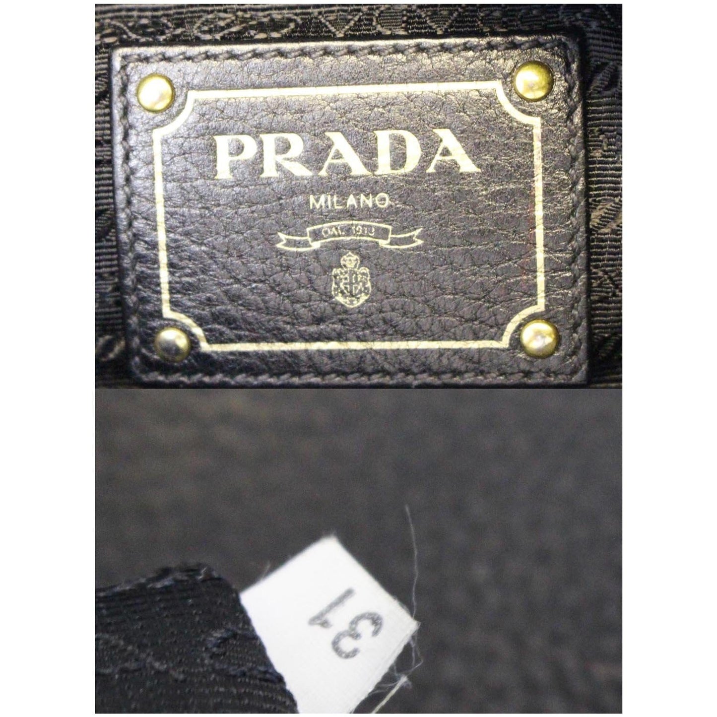 PRADA Vitello Daino Leather Hobo Bag Black