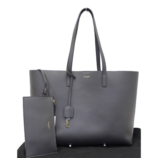 Yves Saint Laurent Leather Shopping Tote Bag Grey