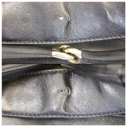GUCCI Horsebit Large Black Leather Hobo Bag