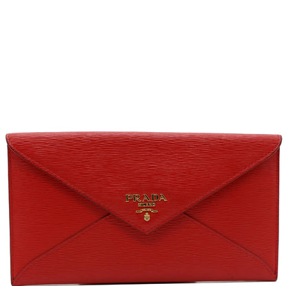 PRADA Envelope Leather Clutch Wallet Red