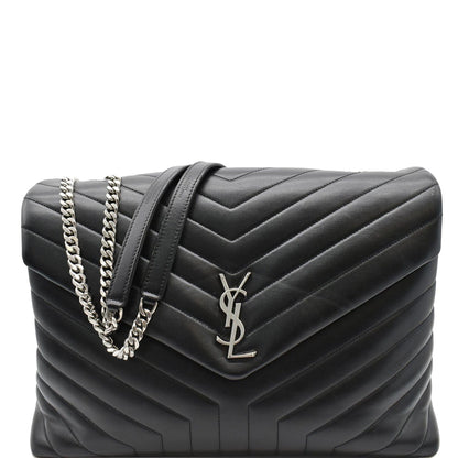 YVES SAINT LAURENT Large Loulou Matelasse Leather Chain Shoulder Bag Black