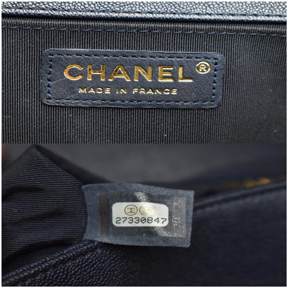 CHANEL Medium Boy Flap Quilted Leather Shoulder Bag Navy Blue