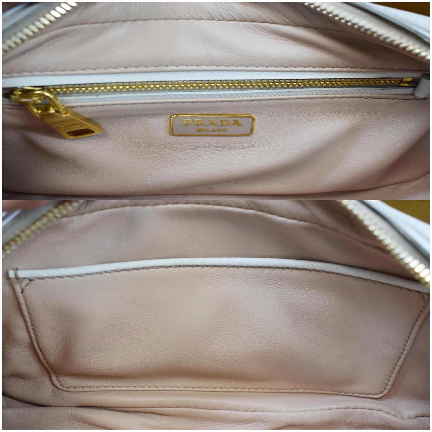 PRADA Lux Pochette Cammeo Saffiano Leather Pouch Bag Talco - Last Call
