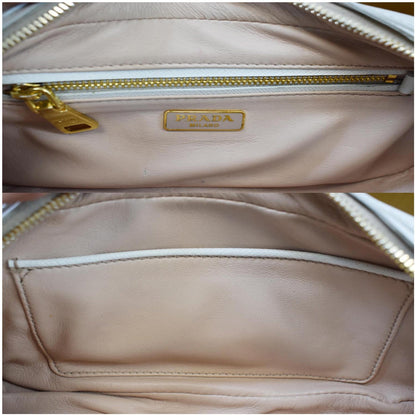PRADA Lux Pochette Cammeo Saffiano Leather Pouch Bag Talco - Last Call