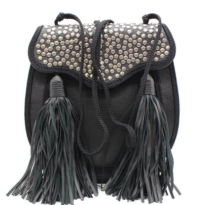 YVES SAINT LAURENT Opium 2 Studded Leather Tassel Bag Black