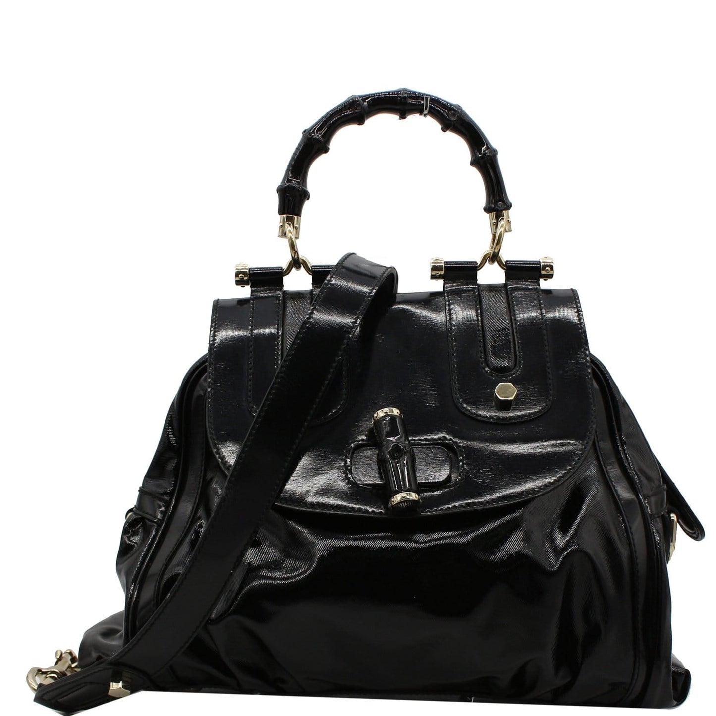 GUCCI Pop Bamboo Dialux Coated Canvas Top Handle Shoulder Bag Black 190256