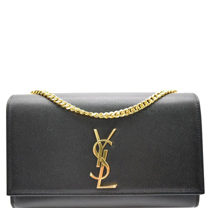 YVES SAINT LAURENT Kate Leather Gold Chain Clutch Crossbody Bag Black
