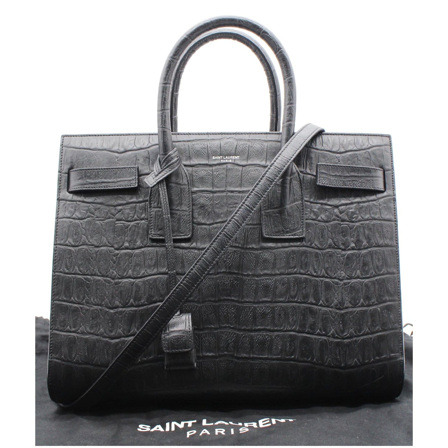 YVES SAINT LAURENT Sac de Jour Small Crocodile-Embossed Satchel Bag Black