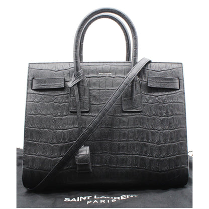 YVES SAINT LAURENT Sac de Jour Small Crocodile-Embossed Satchel Bag Black