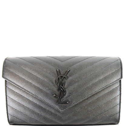 YVES SAINT LAURENT Monogram Grain De Poudre Chain Wallet Black