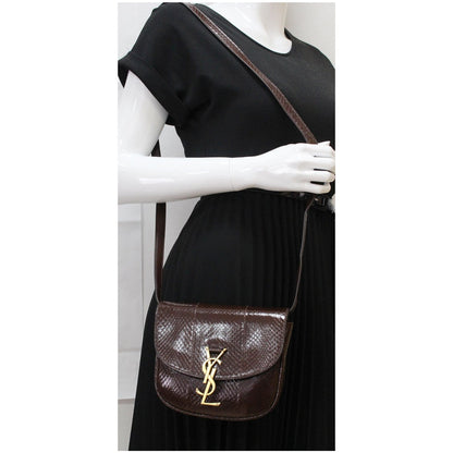 YVES SAINT LAURENT Kaia Small Snakeskin Embossed Leather Crossbody Bag Brown - Final Sale