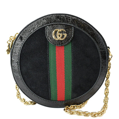 GUCCI Ophidia Mini GG Round Web Leather Crossbody Bag Black 550618