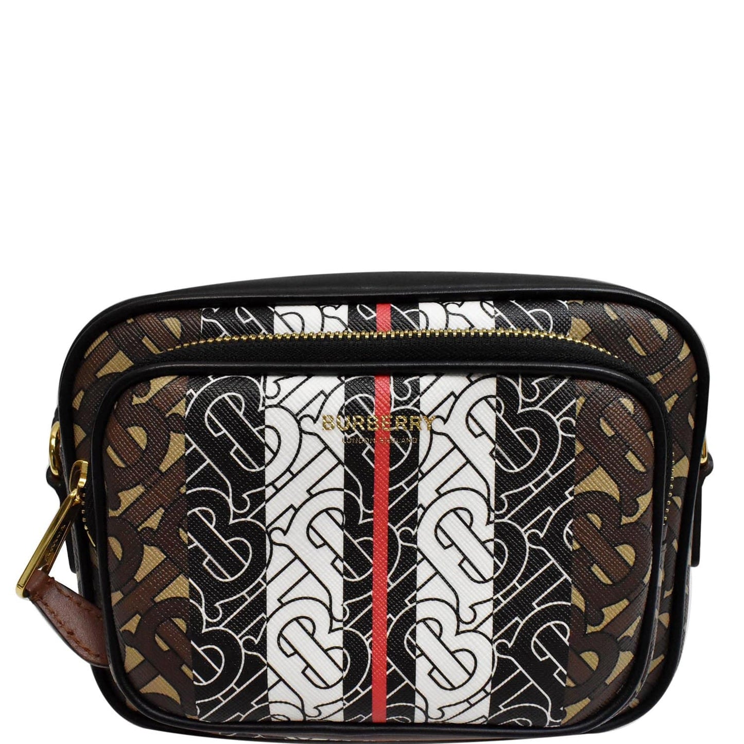 BURBERRY Bridle Stripe Small Monogram E-Canvas Camera Bag Brown