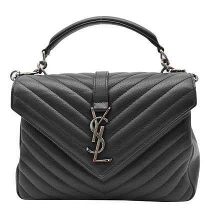 YVES SAINT LAURENT College Medium Monogram Chevron Leather Crossbody Bag Black