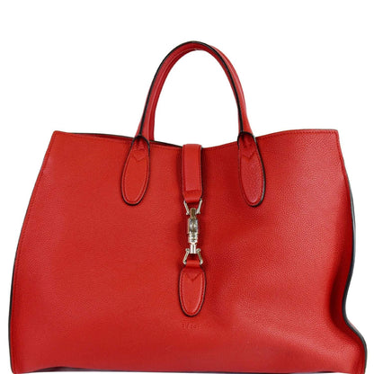 GUCCI Jackie Large Top Handle Leather Tote Bag Red 362970