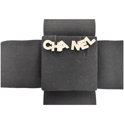 CHANEL 20B CHA NEL Stud Crystal Earrings Gold