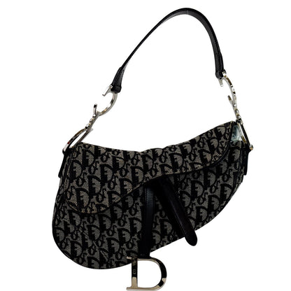 CHRISTIAN DIOR Saddle Oblique Jacquard Shoulder Bag Black