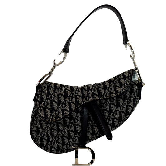 CHRISTIAN DIOR Saddle Oblique Jacquard Shoulder Bag Black