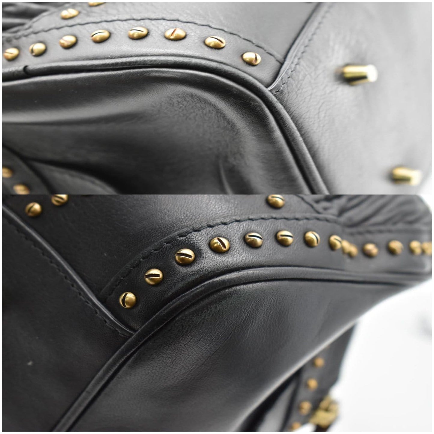 BURBERRY Studded Leather Satchel Bag Black