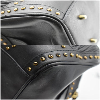BURBERRY Studded Leather Satchel Bag Black