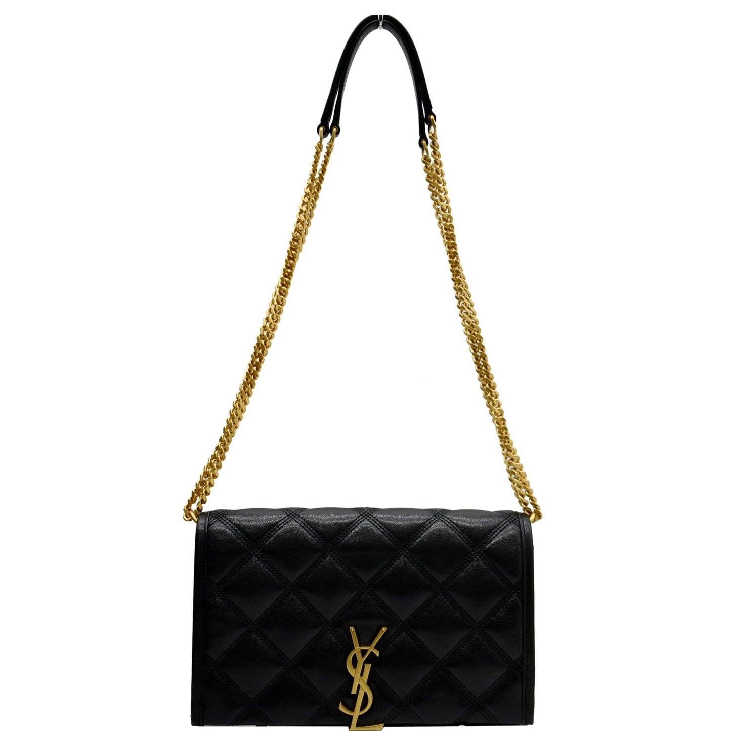 YVES SAINT LAURENT Becky Quilted Leather Crossbody Chain Wallet Black