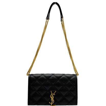 YVES SAINT LAURENT Becky Quilted Leather Crossbody Chain Wallet Black