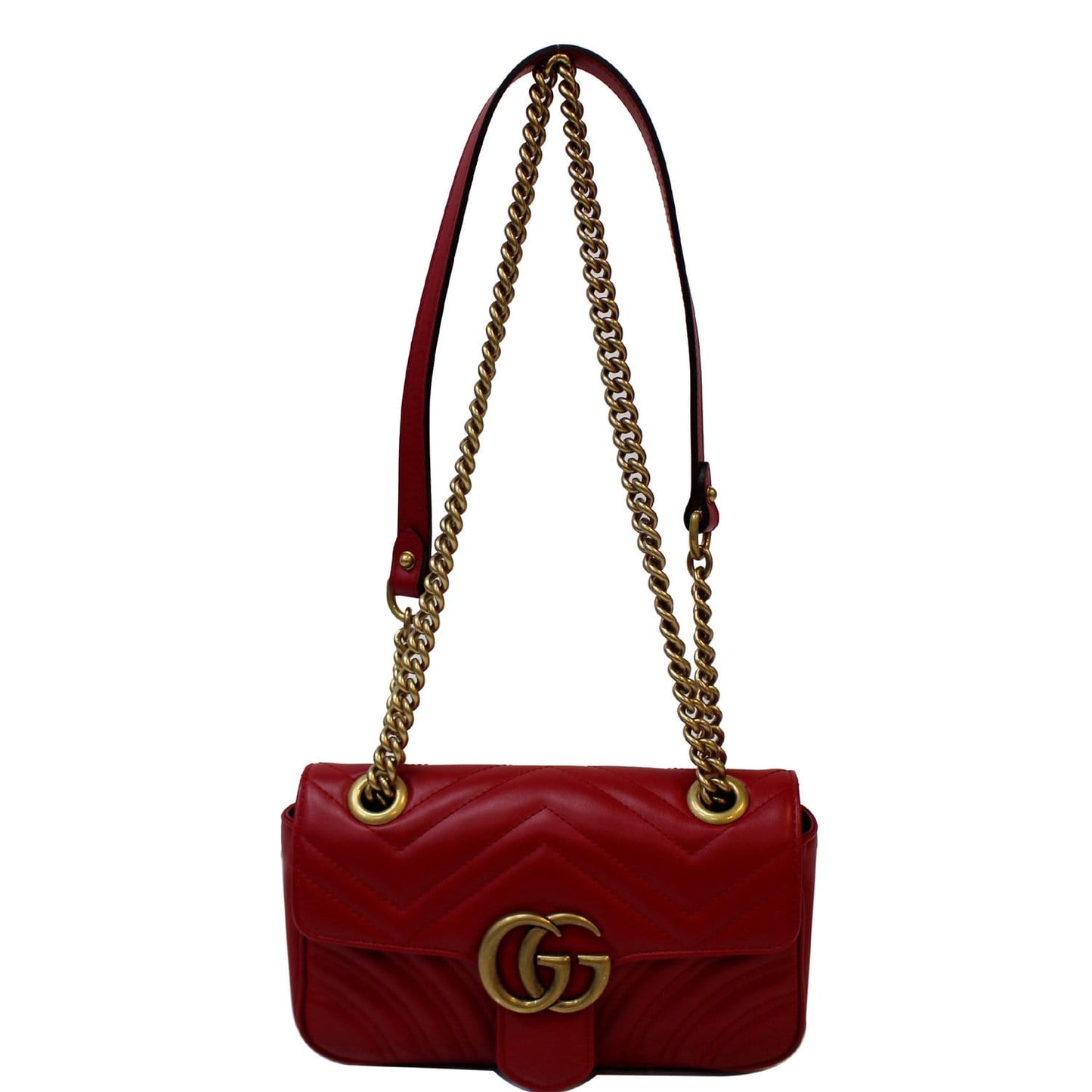 GUCCI GG Marmont Mini Leather Shoulder Crossbody Bag Red 446744