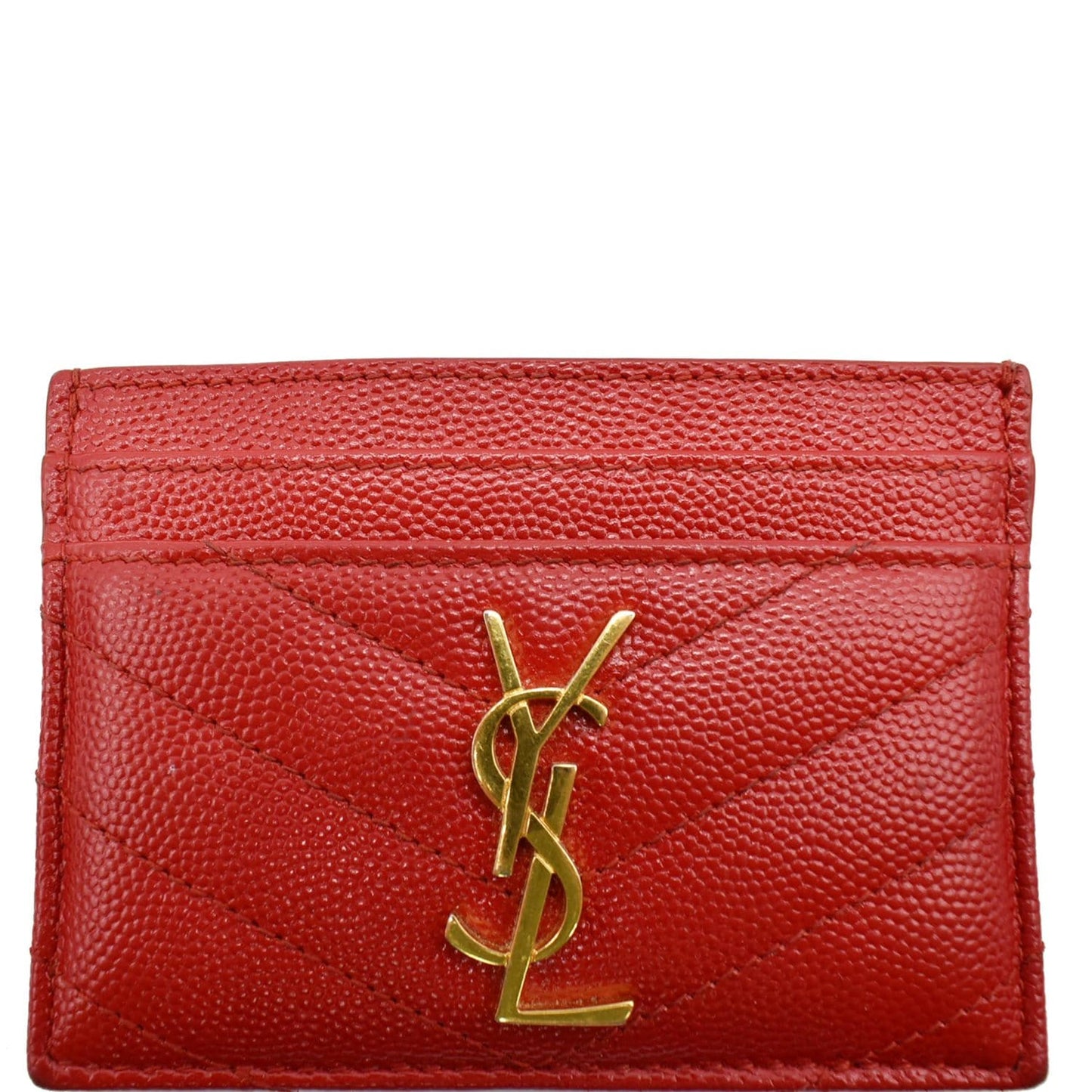 YVES SAINT LAURENT Monogram Grain Embossed Leather Card Case Red