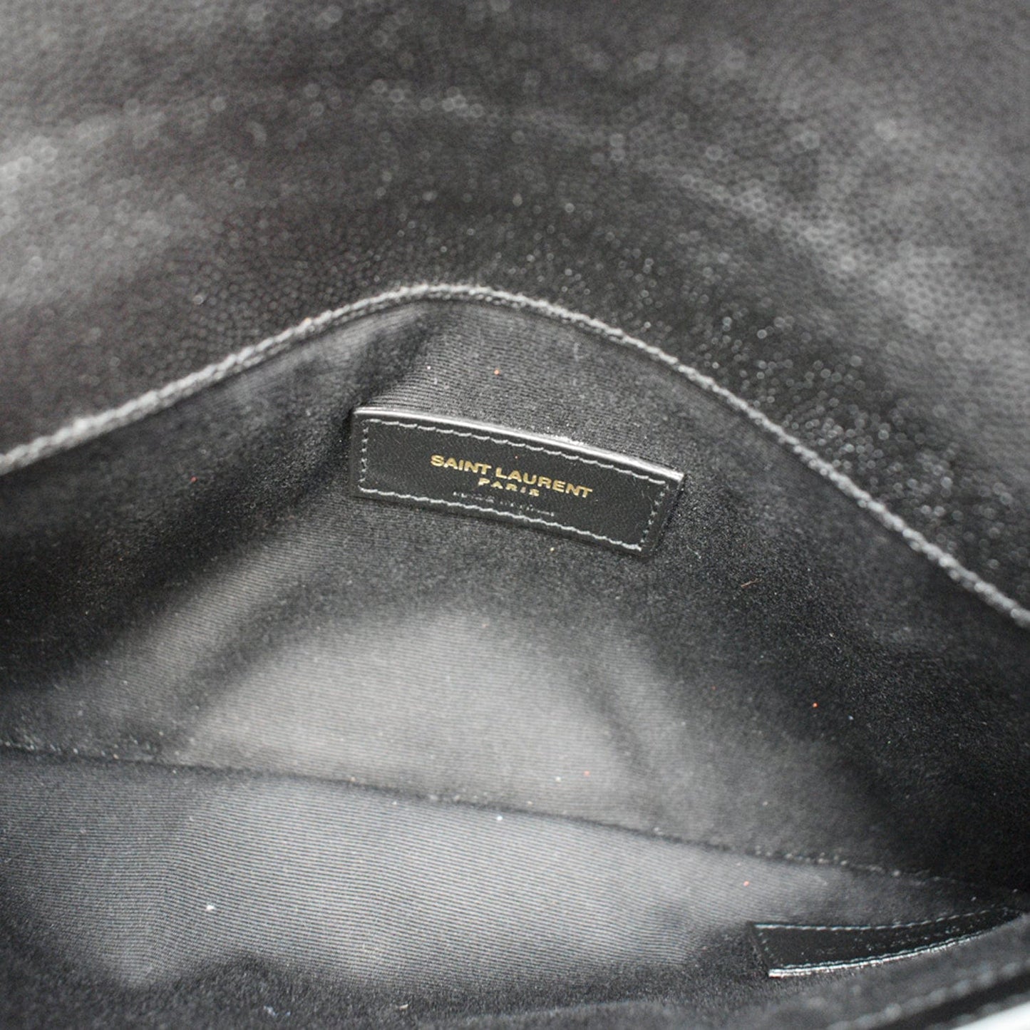 YVES SAINT LAURENT Uptown Envelope Grain De Poudre Leather Clutch Black