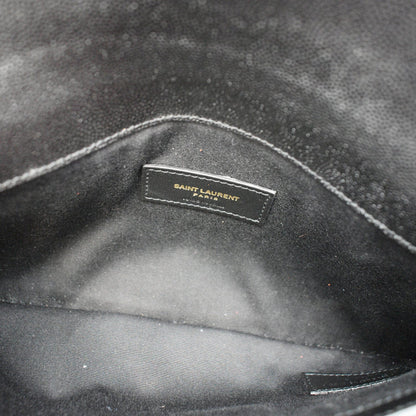 YVES SAINT LAURENT Uptown Envelope Grain De Poudre Leather Clutch Black
