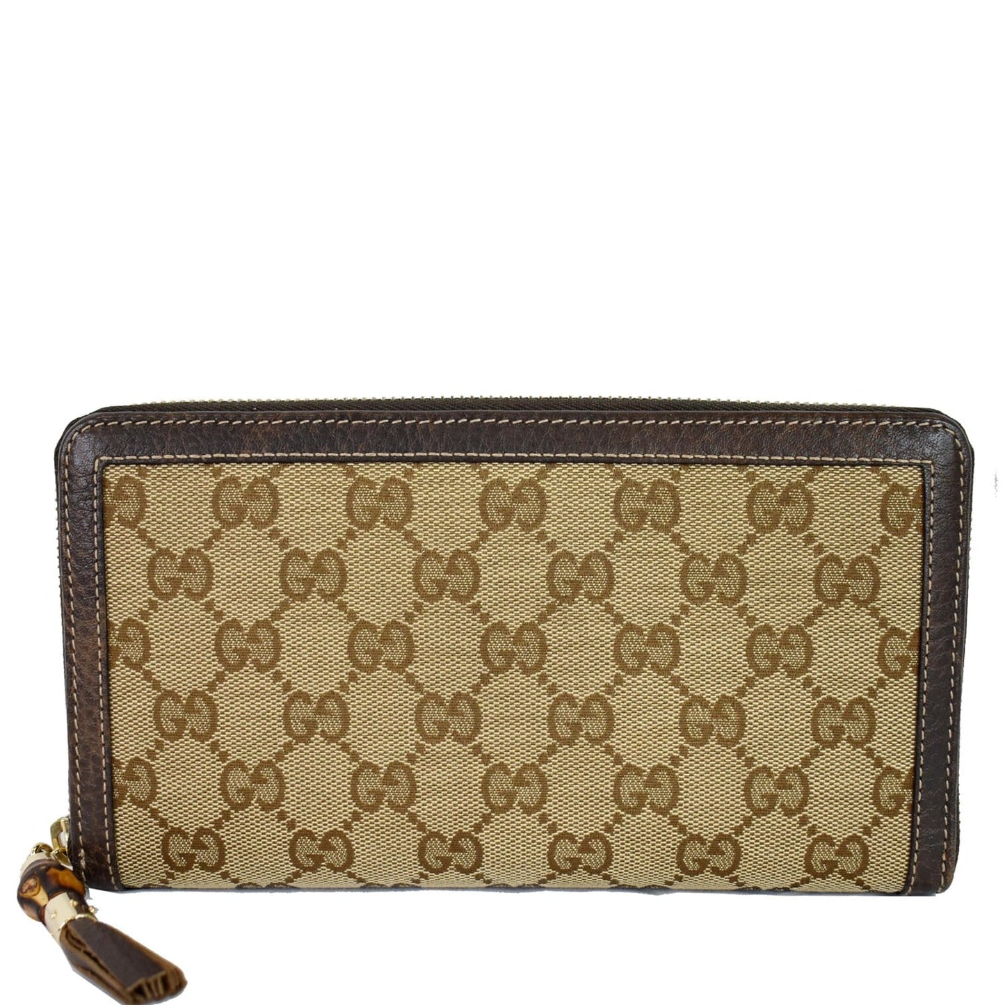 GUCCI Bamboo GG Canvas Zippy Organizer Wallet Beige 232977
