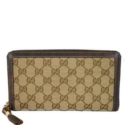 GUCCI Bamboo GG Canvas Zippy Organizer Wallet Beige 232977