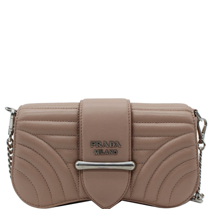 PRADA Mini Sidonie Nappa Diagramme Leather Chain Crossbody Bag Nude