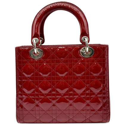 CHRISTIAN DIOR Medium Lady Dior Cannage Patent Leather Shoulder Bag Red
