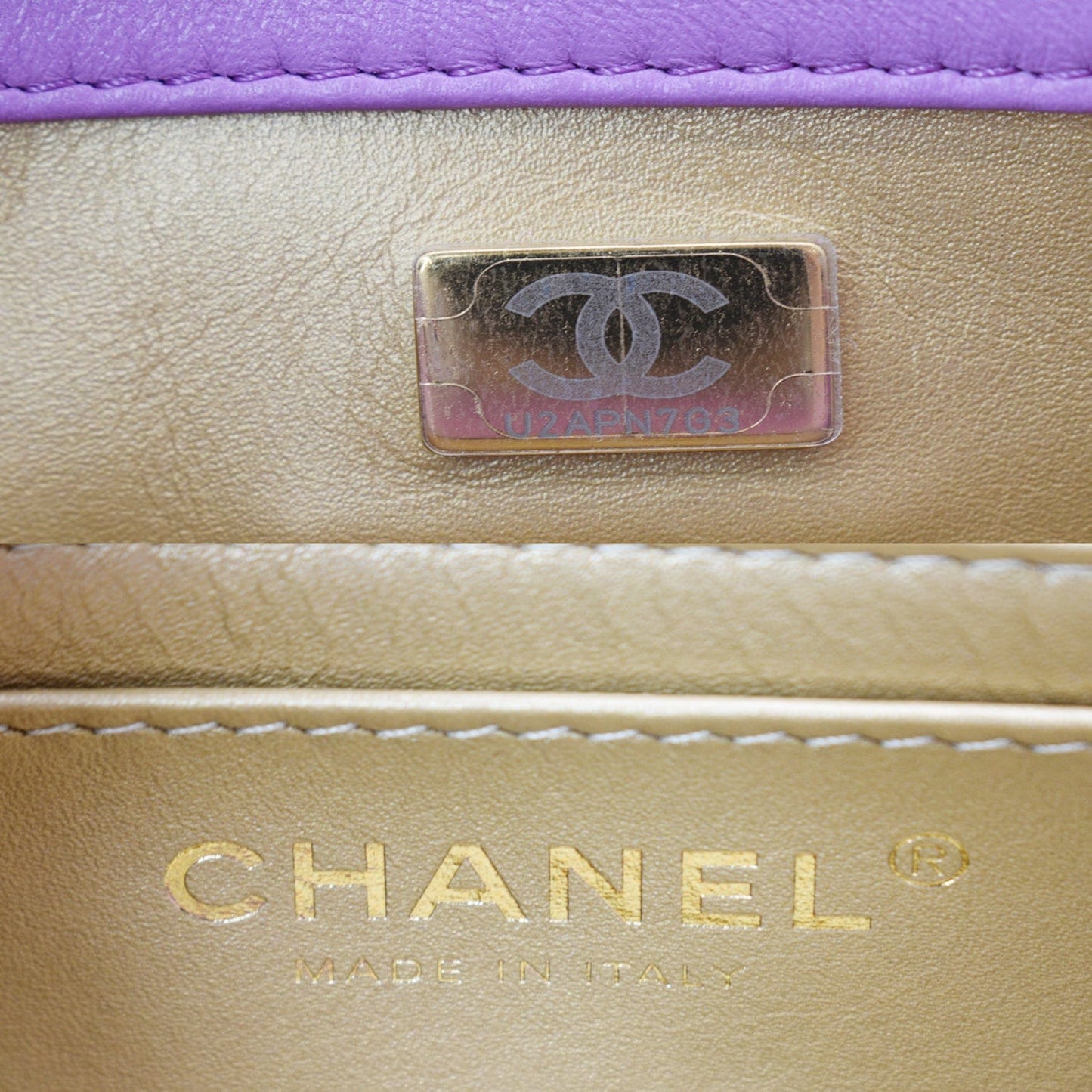 CHANEL 22S Mini Pearl Crush Square Flap Leather Crossbody Bag Purple