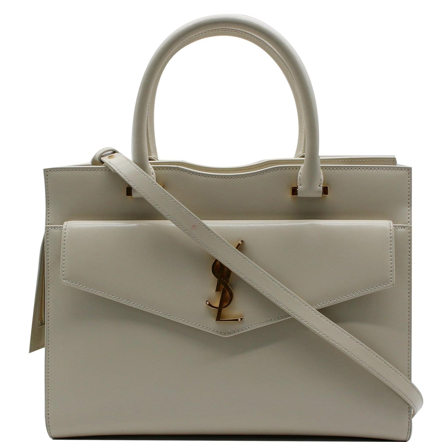 YVES SAINT LAURENT Uptown Medium Leather Tote Bag White