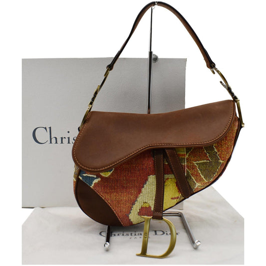 CHRISTIAN DIOR Impression Kilim Tapestry Canvas Saddle Bag Brown
