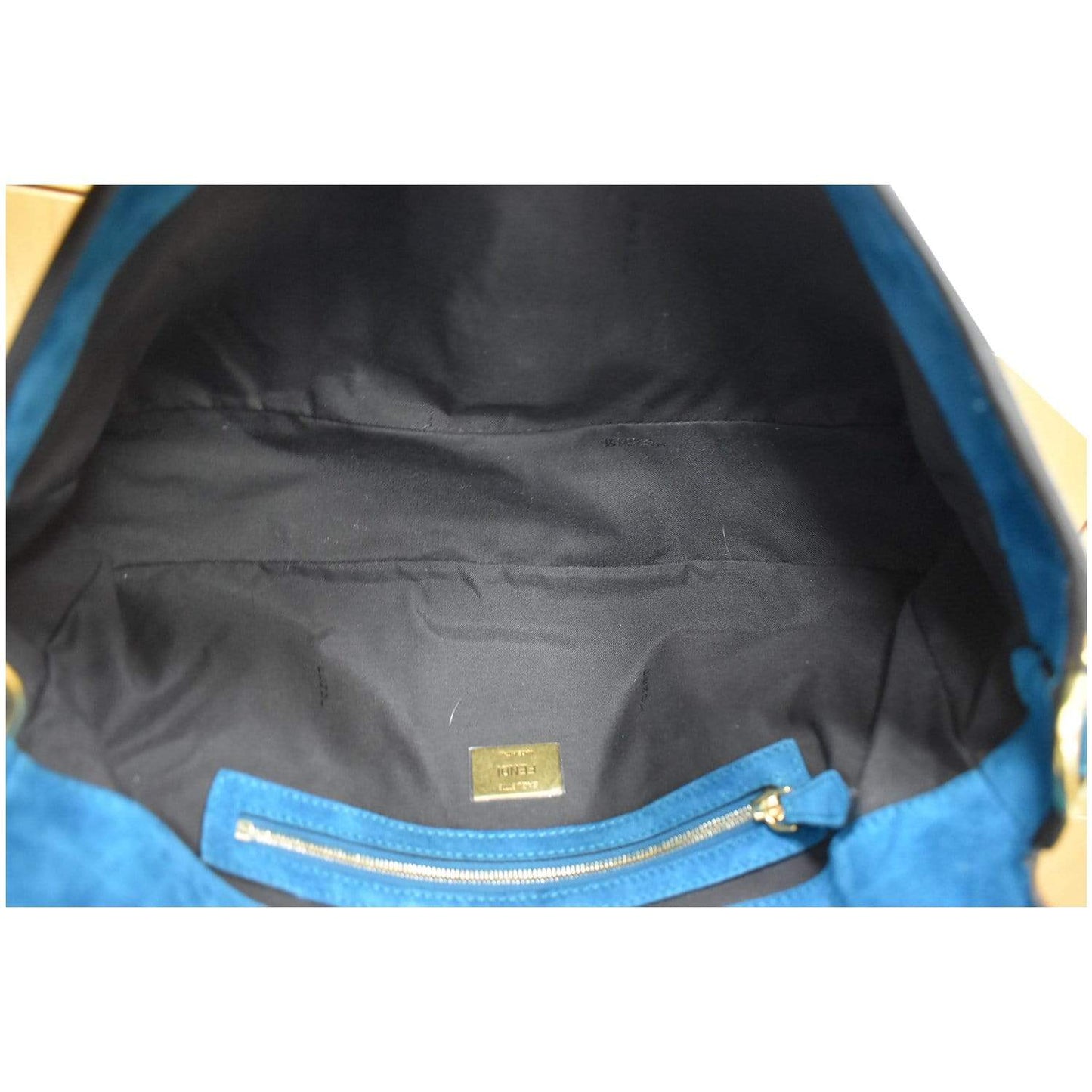 FENDI Baguette Large Suede Shoulder Bag Blue 8BR771