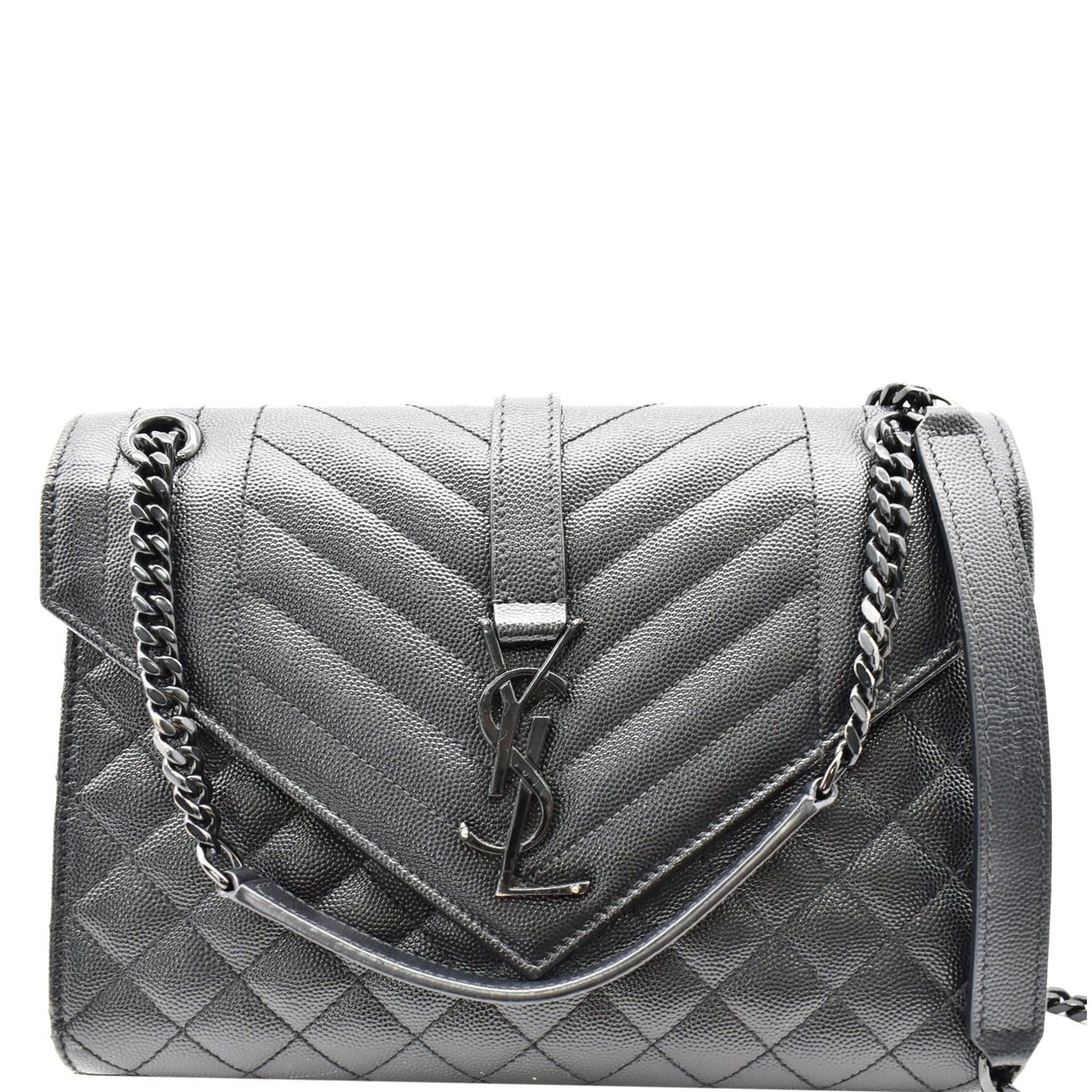 YVES SAINT LAURENT Envelope Mix Matelassé Chain Medium Leather Crossbody Bag Black